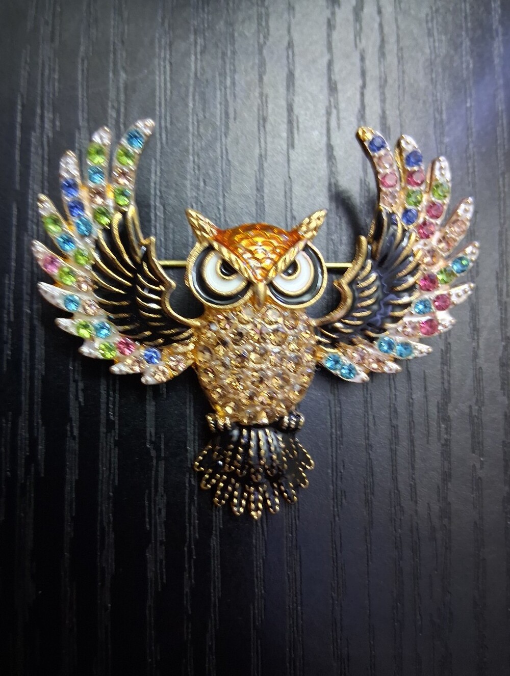 Gold Owl Multicolor Winged Brooch